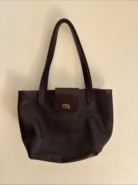 Classic Dark Brown Leather Tote with Red Stitching Large Work Bag